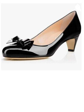 YDN Black Closed Round Toe Pumps Low Heels Shoes with Bowknot for Work Lady